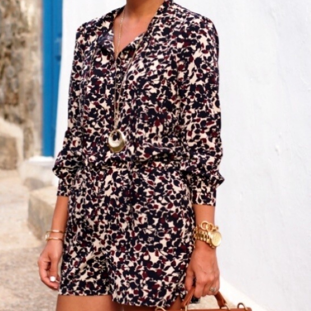 LOFT Black and Cream Long Sleeve romper .